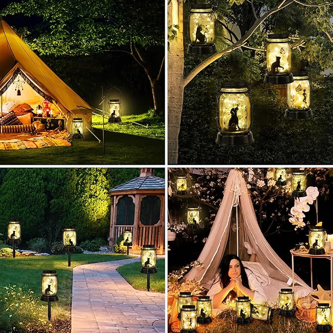 kyoryuger Cat Gifts for Women/Mom/Grandma/Sister, Cats Butterfly Solar Lights Outdoor Hanging Cat Lanterns Fairy Lights, Kitty Lamps Decor for Yard Lawn Garden Patio
