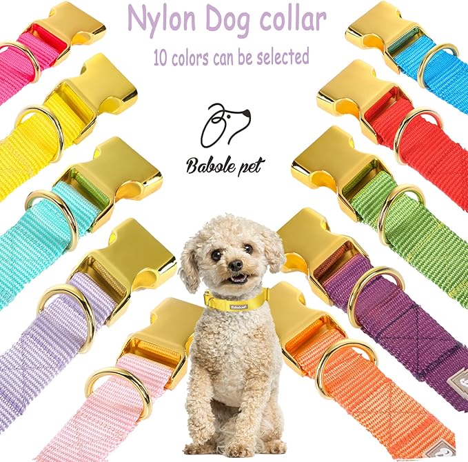 Nylon Dog Collar - Adjustable Yellow Soft Webbing Dog Collars for Small Medium Large Dogs Boy Girl Puppy Collar with Safety Metal Buckle L