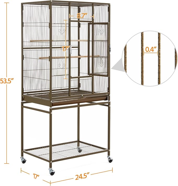 Topeakmart 53.5inch Large Bird Cage Metal Mobile Parrot Cage for Canary Pacific Parrotlet Lovebird Budgie Caique Senegal Green-cheeked Conure, Palmer Green