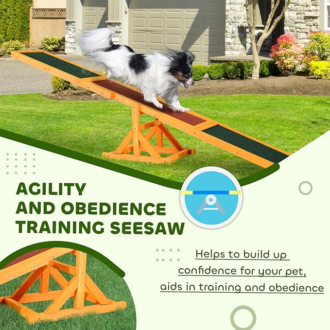 PawHut Wooden Dog Agility Seesaw for Training and Exercise, Platform Equipment Run Game Toy, Weather Resistant Pet Supplies, 71" L x 12" W x 12" H, Natural