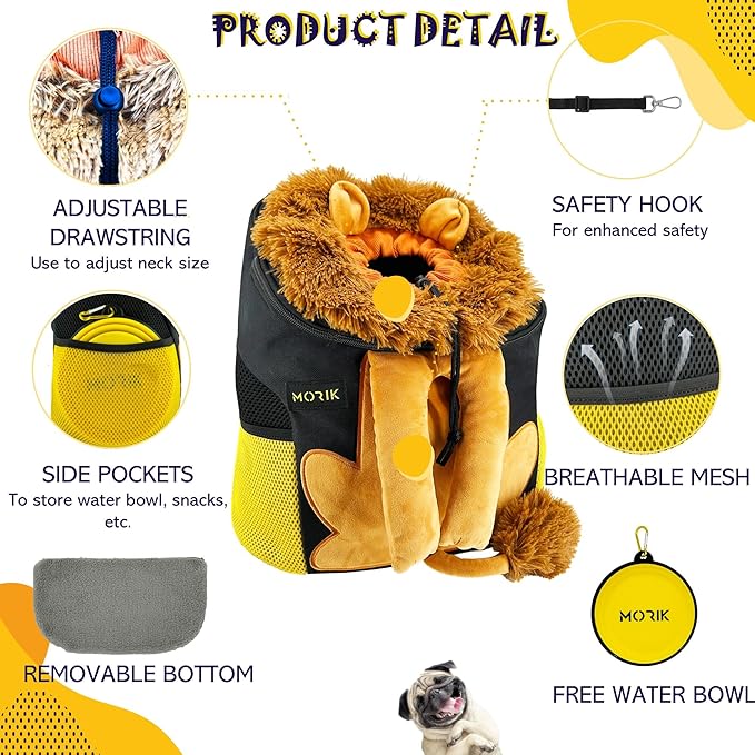 MORIK Lion's Den: Pet Backpack Carrier for Small Dogs and Cats Under 20 lbs. with Good Ventilation, Washable Mat, and Safety Strap, Ideal for Travel, Hiking, and Everyday Adventures (Large)