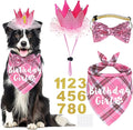 Dog Birthday Party Supplies, Multi Sizes Dog Birthday Hat Crown with Numbers Bandana Girl Bow Tie for Medium Large Dogs Pets (Pink, Large)