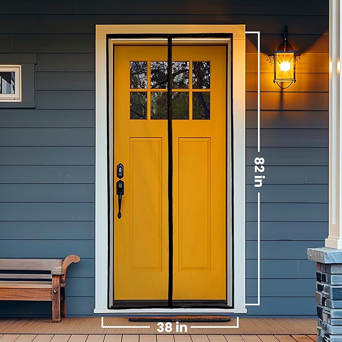 Flux Phenom Magnetic Screen Door - Bugs Out, Breeze in - 9min Install Auto-Sealing Heavy Duty Double Stitched Mesh, 52 Magnets, Hands Free Sliding & Patio Doors Net, Pet & Kid Friendly, 38 x 82 Inch