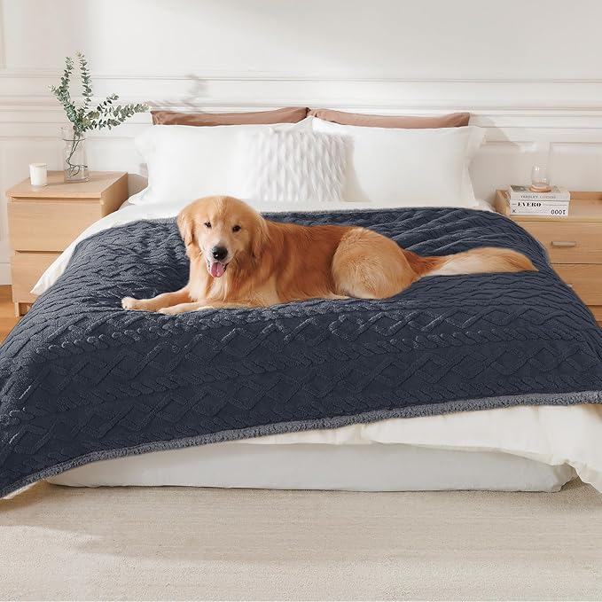 Luciphia Waterproof Pet Blanket, Liquid Pee Proof Dog Blankets for Sofa Bed Couch, Reversible Sherpa Fleece Furniture Protector Cover for Small Medium Large Dogs Cats,Dark Grey X-Large（85" x 57"）
