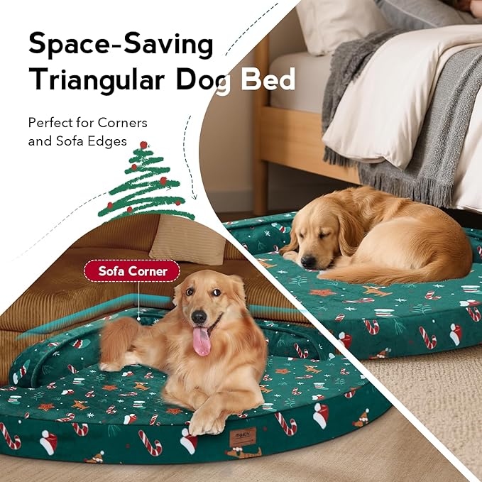 Large Dog Bed for Christmas - XL Orthopedic Egg-Crate Memory Foam Dog Beds with Removable Washable Cover, Waterproof Pet Beds with Non-Slip Bottom, Green