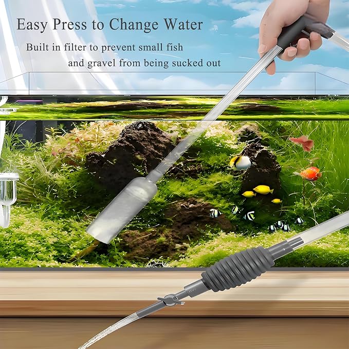 ZYFHOST Fish Tank Vacuum Gravel Cleaner, Aquarium Gravel Cleaner - Hand Siphon Pump as Fish Tank Hose Water Changer & Rock Cleaner & Sand Washing (5.6ft)