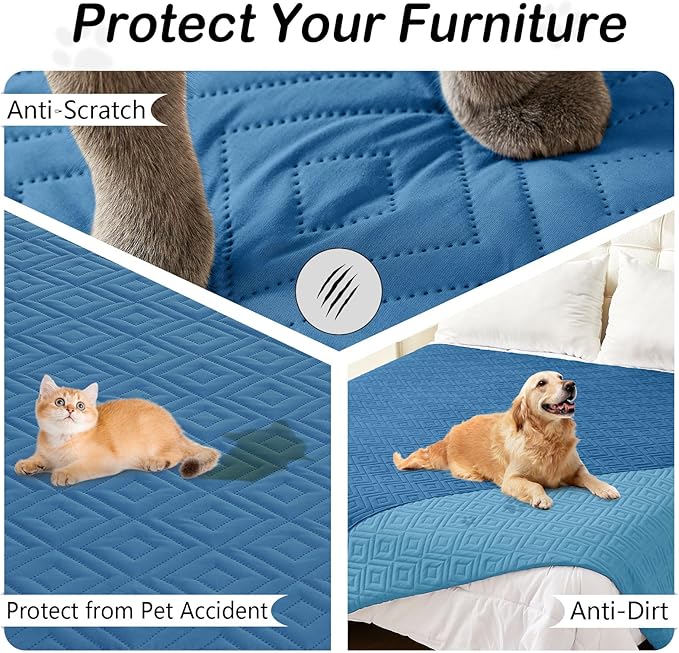 hyha Waterproof Dog Blanket, Soft Pet Bed Blankets, Waterproof Sofa Couch Cover for Dogs Washable, Reversible Pet Couch Covers for Sofa Furniture (52x82 Inch, Navy Blue/Blue)