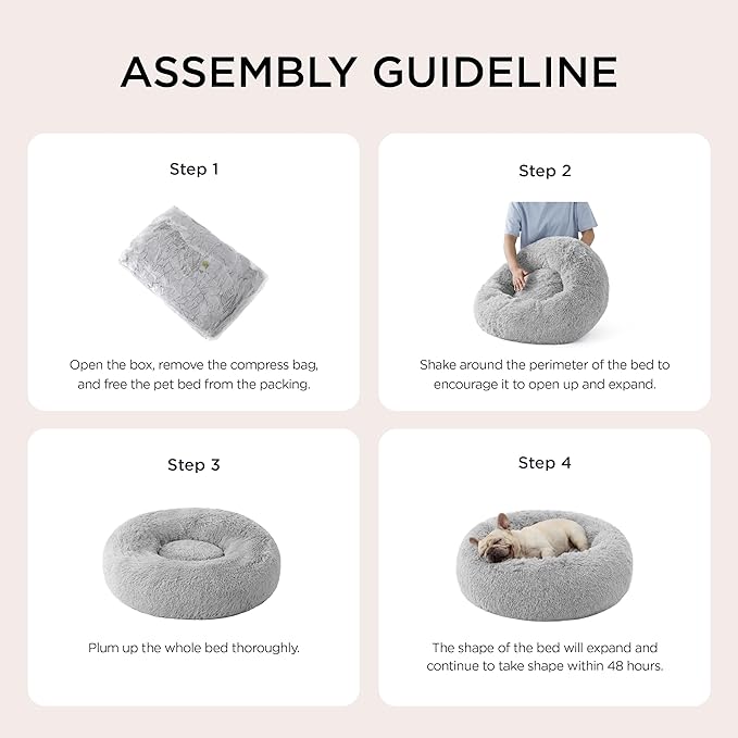 Bedsure Calming Cat Beds for Indoor Cats - Small Cat Bed Washable 20 inches, Anti-Slip Round Fluffy Plush Faux Fur Pet Bed, Fits up to 15 lbs Pets, Pale Grey