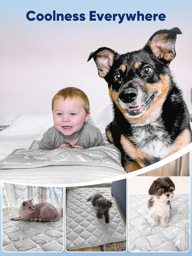 Rywell Dog Cooling Mat 2.0,Elegant Grey Edition, 24 * 18 Thickened Cooling Pad for Dogs, Internal Waterproof & Endothermic Color Changing Arc-Chill Cool Fiber(Q-Max>0.5) for Summer Comfort