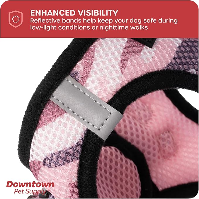 Downtown Pet Supply Step-in Dog Harness – No Pull, Adjustable Padded Mesh with Reflective Trim, Secure Buckle Strap – Comfortable & Breathable Small Dog Harness, X-Small, Camo Pink
