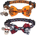 ADOGGYGO Halloween Cat Collars with Bow Bell, Breakaway Kitten Bowtie Collar Spider Web Skull Halloween Collars for Girl Boy Cats Kittens