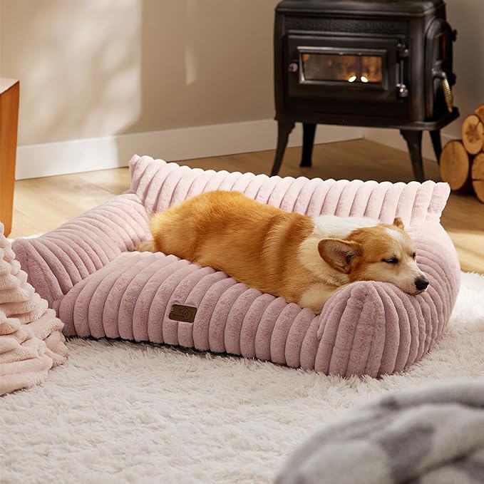 Bedsure ComfyFleece™ Cute Dog Couch for Medium Dogs - As Seen on TV on Good Day New York, Dog Couch Bed with Removable, Washable Cover, Supportive Pet Sofa, for Medium Large Dogs, 36inch, Blush Pink