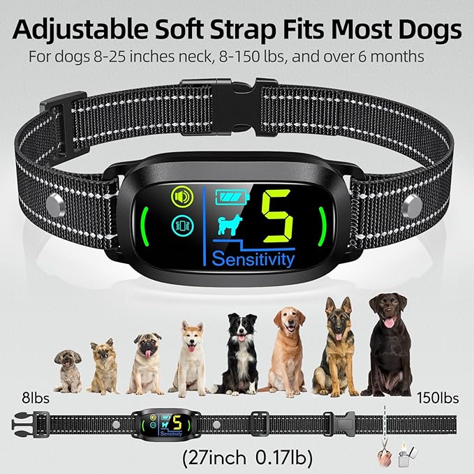 Dog Bark Collar, Rechargeable Smart Collar, Anti Barking Training Collar with 5 Adjustable Sensitivity Beep Vibration, Bark Collar for Large Medium Small Dogs (Black)