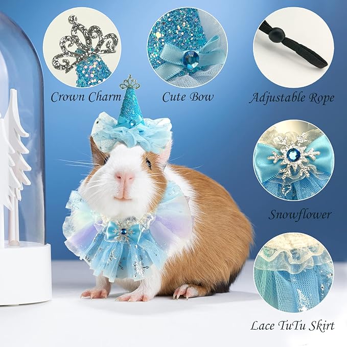 Small Animal Birthday Princess Costume for Rabbit Guinea Pig Crown Hat Tutu Skirt Rabbit Princess Hat Bunny Bandana Halloween Small Pet Outfit for Guinea Pig Bunny Hedgehog S