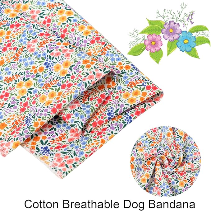 ARING PET Girl Dog Bandana, Spring Summer Daisy Floral Pet Bandana Scarf Triangle Bibs for Puppy Small Medium Large Dogs-L