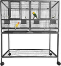 43 Inch Bird Cage with Wooden Perches, Standing Wrought Iron Birdcage with Wheels, Large Parrot Cage Bird Cages with Slide-Out Tray Water Bottle Feeder for Parakeets,Cockatiel, Canary,Pigeons