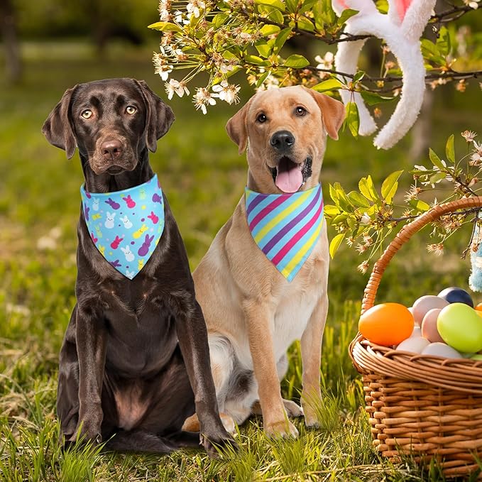 Valentines Dog Bandana St Patricks Day and Easter Dog Bandana XLarge 3PCS, Colorful Scarf for Boy and Girl, Triangle Reversible Bibs.