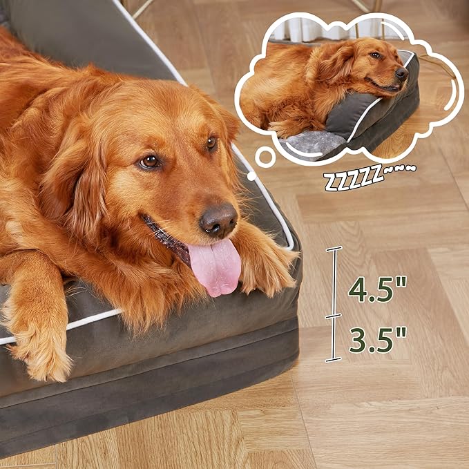 Orthopedic Dog Beds for Large Sized Dogs, Waterproof Egg Crate Foam Large Dog Couch Beds with Comfy Bolster 36x27Inch, Washable Pet Beds with Removable Cover and Nonskid Bottom, Dark Green