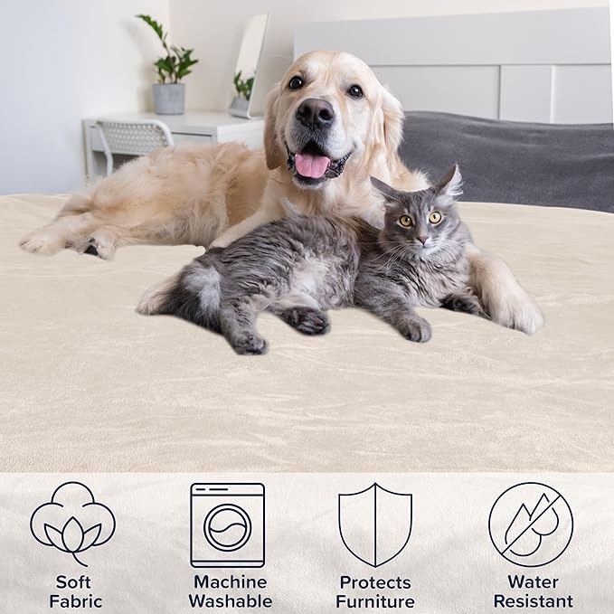 PETMAKER Dog Blanket - 60x70in Reversible Sherpa Blanket - Throw Blankets for Bed, Couch, Crate, or Car - Machine Washable Puppy Essentials (Cream)