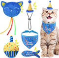 BINGPET Cat Birthday Catnip Toys for Indoor Cats, 5 Pcs Cat Birthday Gift Kitten Interactive Toy for Boy Girl Cats, Soft Plush Catmint Kitty Chew Kick Toy, Hat, Bandana, Balloon, Cake, Fish, Dark Blue