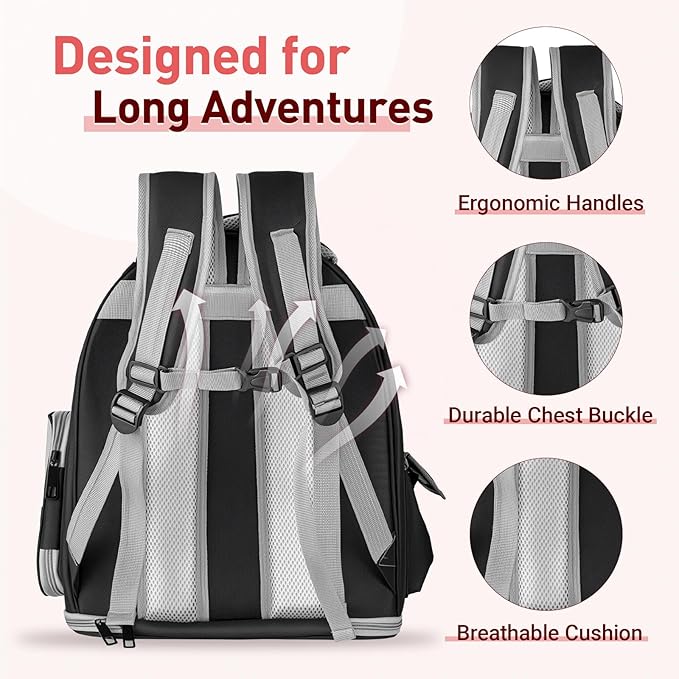 Pawstrip Cat Backpack Carrier with Large Space Bubble Window, Airline Approved Breathable Pet Carrier for Small Dogs Cats up to 15lbs, Foldable for Travel Hiking & Outdoor Use