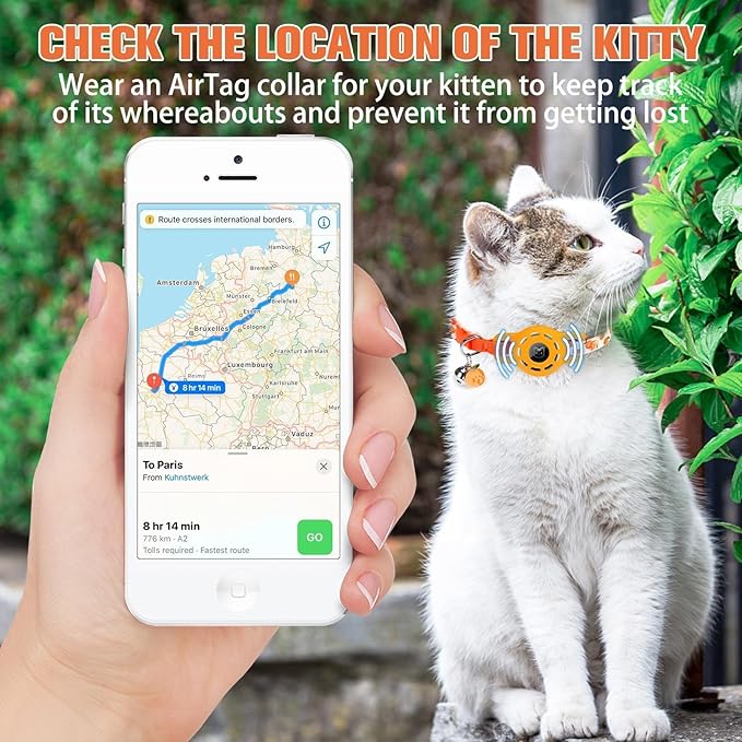 BINGPET AirTag Cat Collar with Bells, Upgraded Safety Elastic Cat Collar with Airtag Cat Collar Holder, Anti-Lost Cat Collars for Girl Boy Cats, Anti-Suffocation Kitty Puppy Collars