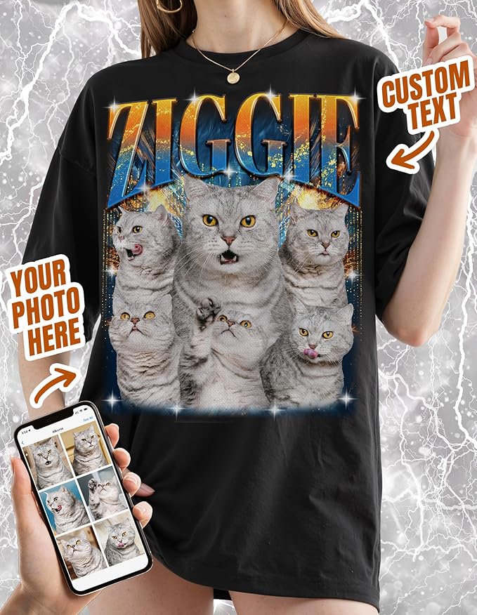 Custom Bootleg Rap Shirt with Photo Text, Vintage Custom Picture Shirt for Girlfriend, Boyfriend, Dad, Mom, Pet Lover Friend