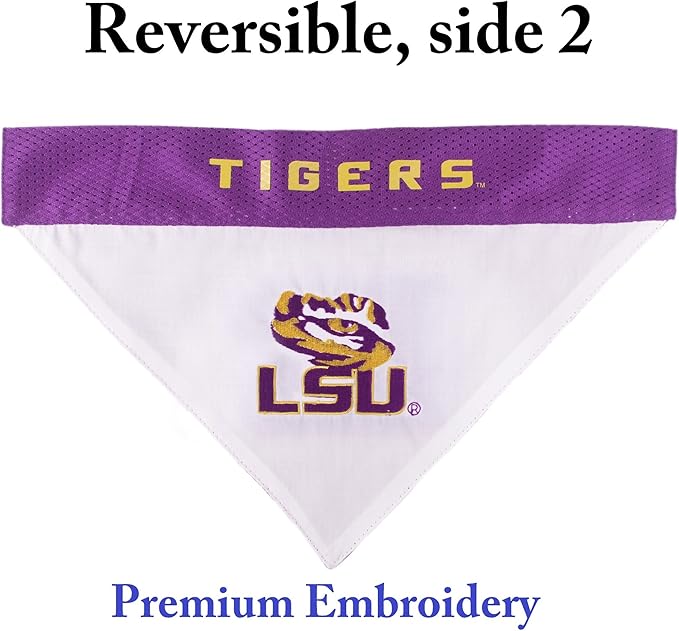 Pets First Collegiate Pet Accessories, Reversible Bandana, LSU Tigers, Small/Medium