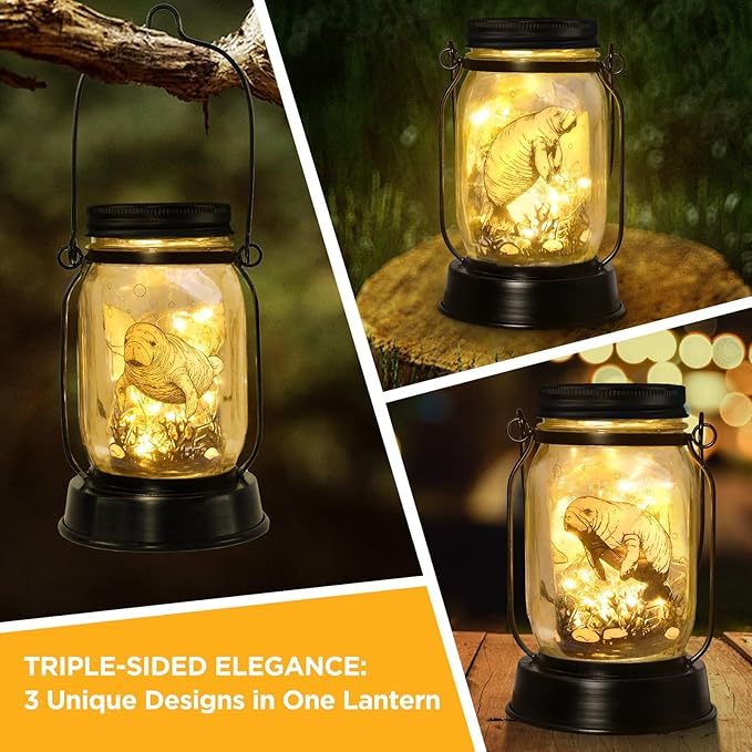 kyoryuger Manatee Gifts for Women/Men Manatee Lovers Solar Lantern Mom Birthday, Mothers Day, Sea Cow Solar Lantern Animal Lihts Garden Decoration Outside for Yard, Patio,Backyard,Porch, Torche
