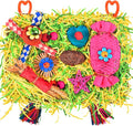 KATUMO Bird Toys - Large-Sized Grass Mat with Colorful Parrot Foraging Shredder Hanging Toys for Conure and Other Birds