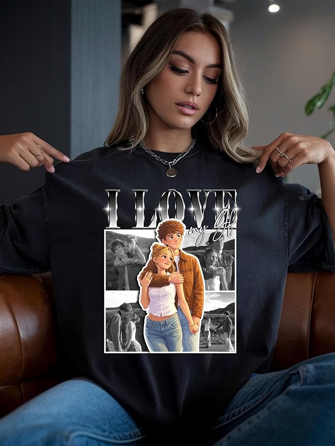 Custom Bootleg Rap Tee, Personalized Girlfriend Vintage Graphic T-Shirt, Photo Shirt, Valentine Birthday Gifts