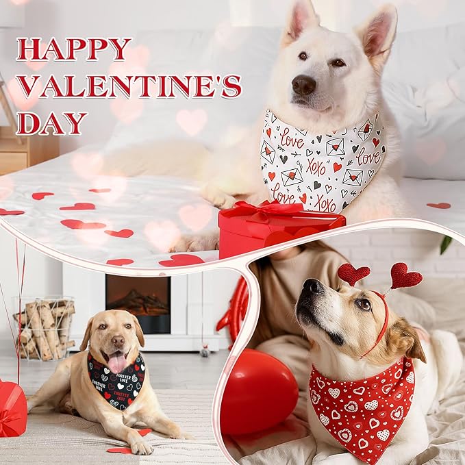 Weewooday 50 Pcs Valentine's Day Dog Bandanas Bulk for Dogs Soft Bibs Adjustable Triangle Heart Lips Bandana for Small Medium Large Pet Costume(Valentine, 31.5 x 21.7 X21.7 Inch)