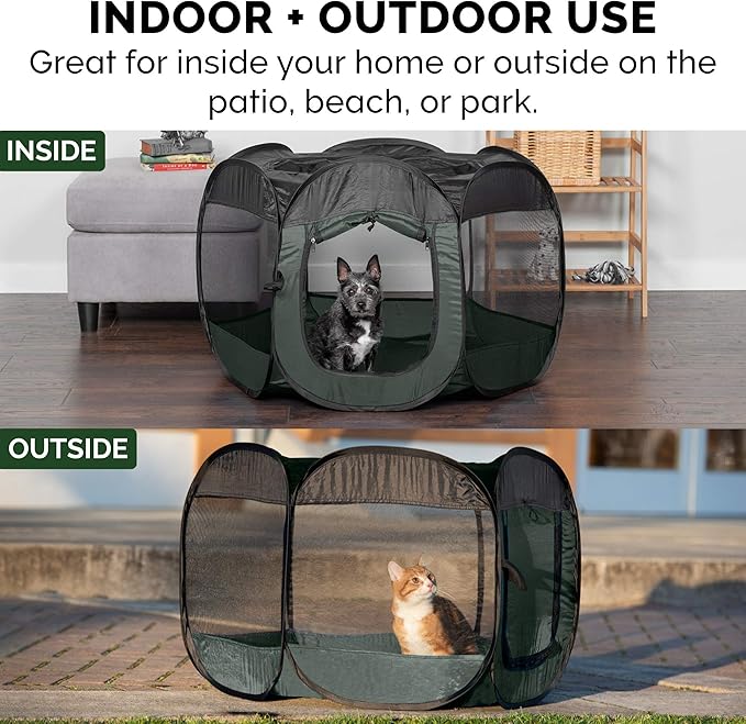 Furhaven Portable Dog Playpen Cat Tent, Pet playground,Kennel foldable indoor outdoor zippered puppy crate - Hunter Green, Small