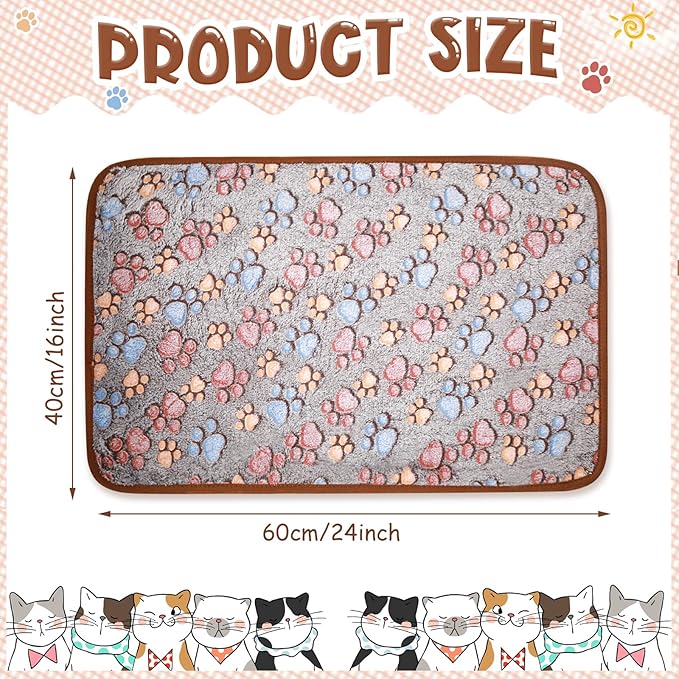 Tegeme 8 Pcs Fleece Dog Blankets for Small Dogs Cat Soft Coral Velvet Warm Sleep Mat Fluffy Dog Paw Print Blanket for Kitten Doggy Small Animal(24 x 16 Inch,Dark Gray)