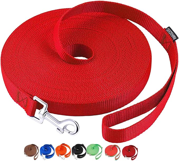 AmaGood Dog/Puppy Obedience Recall Training Agility Lead-15 ft 20 ft 30 ft 50 ft Long Leash-for Dog Training,Recall,Play,Safety,Camping (15feet, Red)