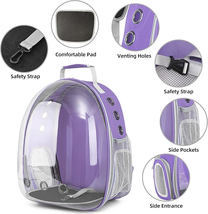 Pet Backpack Carrier,Bubble Backpack Cat Carrier,Pets and Small Dogs,Space Capsule Pet Carrier for Traveling, Walking, Hiking and Outdoor Activities (Purple)