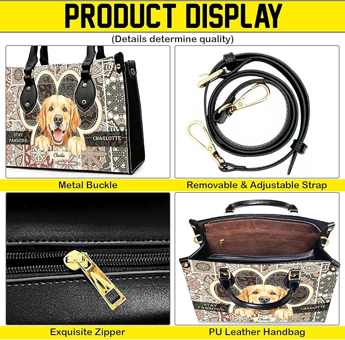 Personalized Pet Mom Leather Handbag – Custom Name Dog Cat Photo Purse, Pet Lover Gifts for Women, Christmas