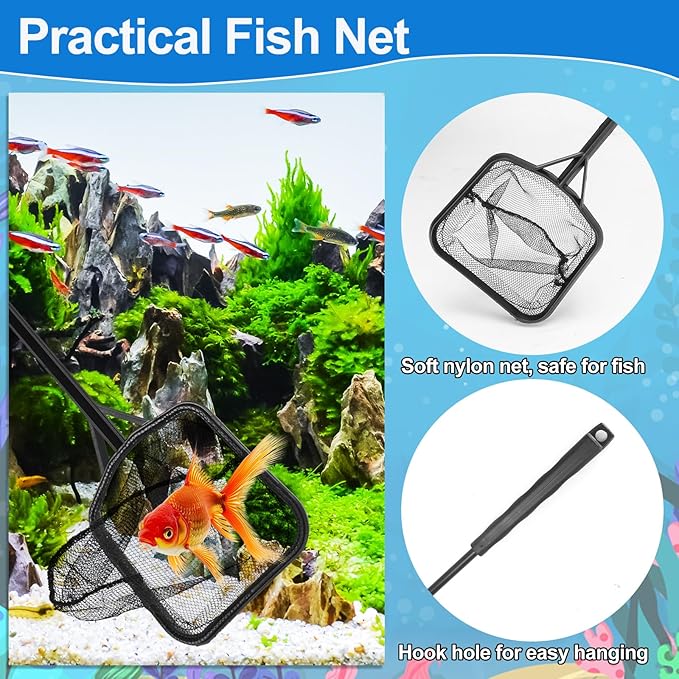 Fish Tank Cleaner, Aquarium Cleaning Tools Set of 3 Pieces, Include Algae Scraper for Glass Aquariums Fish Net for Fish Tank Aquarium Brush Suitable for Saltwater and Freshwater Aquarium