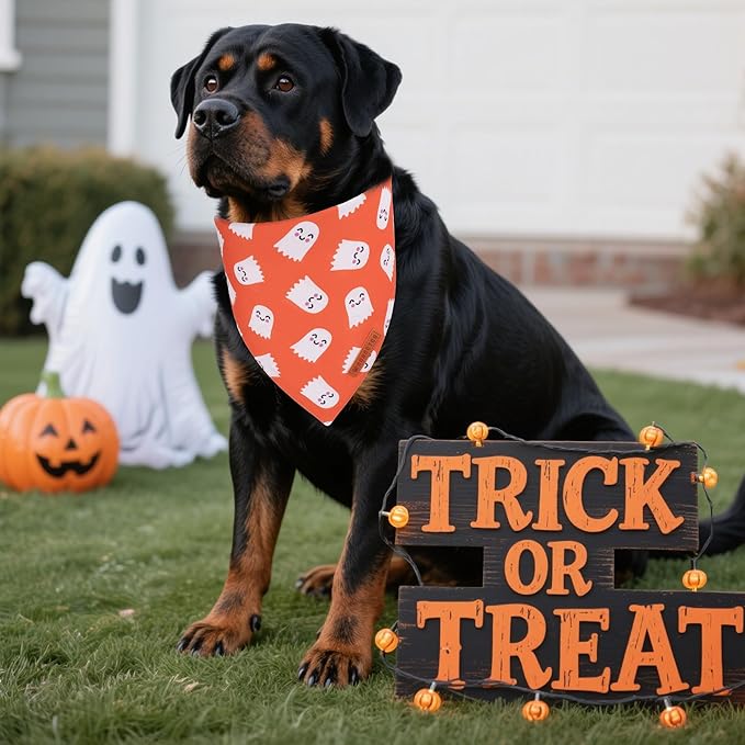 ADOGGYGO Halloween Dog Bandanas 2 Pack, Reversible Pumpkin Ghost Scarf, Premium Fabric, Adjustable Fit Orange Black Halloween Bandanas for Extra Large Dogs (X-Large)