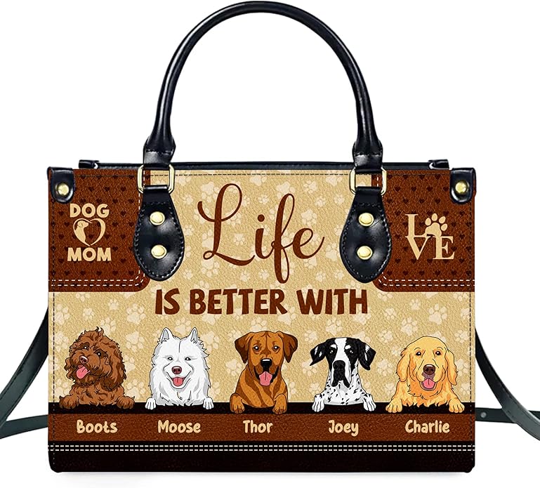 Personalized Pet Mom Leather Handbag – Custom Name Dog Cat Photo Purse, Pet Lover Gifts for Women, Christmas