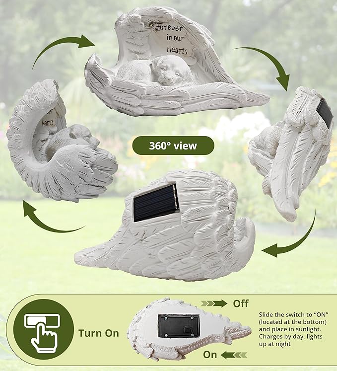 Pet Dog Solar Garden Memorial Statue – Outdoor Resin Angel Puppy with Solar Light, Guardian Angel Dog Memorial Gift for Patio, Lawn, Yard, or Garden Christmas Decor
