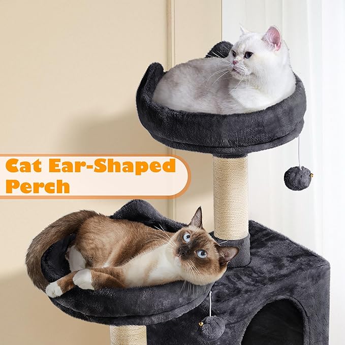 Yaheetech 62.5inches Cat Tree Cat Tower Cat Condo with Platform & Hammock, Scratching Posts for Kittens Pet Play House with Plush Perch for Indoor Activity Relaxing, Black
