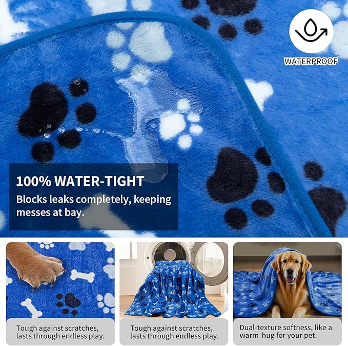 Dog Blanket Paw Bone Pattern 1 Pack 3 Colorful 40"*30" Super Soft Warm Flannel Sofa Cover Car Bed Protector, Urine Proof Washable Outdoor Pet Blanket for Puppy Large Dogs & Cats