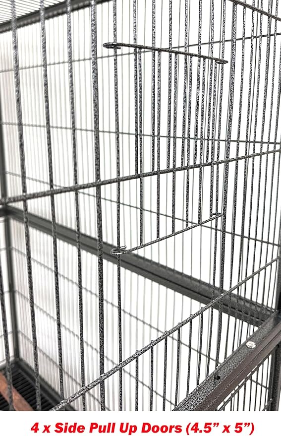 Extra Large Wrought Iron Breeding Flights Canary Parakeet Cockatiel Lovebird Finches Parrot Home Cage Double Large Front Doors 4 Side Doors Bottom Storage Shelf On Lockable Wheels