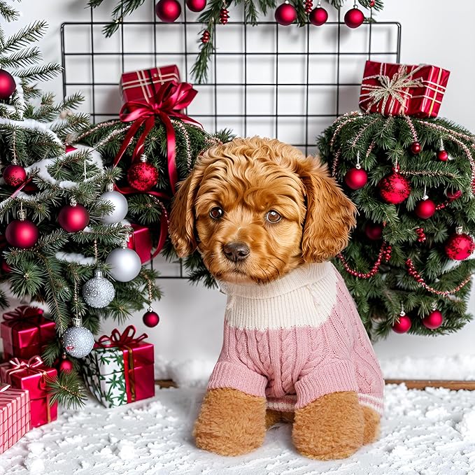 Dog Sweater Turtleneck Knitwear Doggie Pullover Sweater Doggy Winter Coat Warm Pet Clothes Puppy Holiday Clothing Buttons Knitted Outfits for Small Cats Dogs Cold Weather (Large)