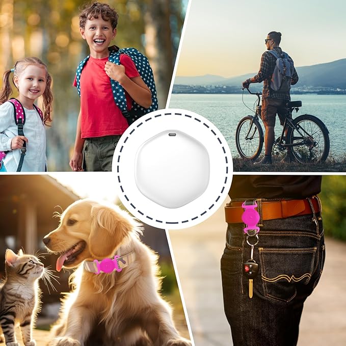 GPS Tracker for Dogs, Mini GPS Pet Tracker with Silicone Cover, IPX8 Waterproof GPS Tracker for Kids,No Monthly Fee,Work with Apple Find My(iOS Only),Dog Tracker Finder Tracker Pets-YGPink-5