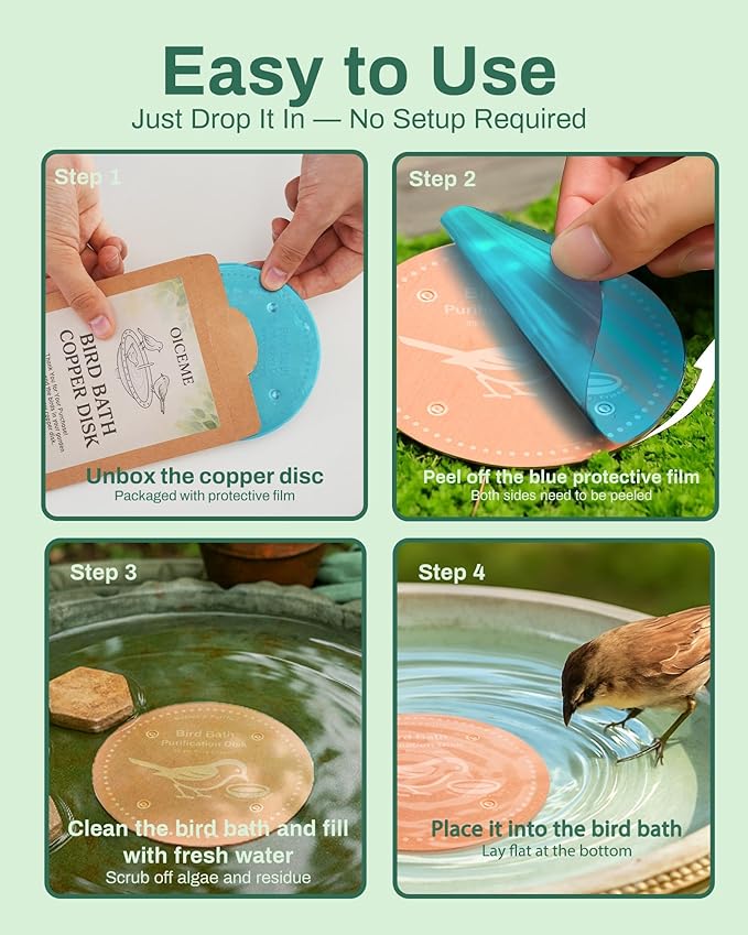 Bird Bath Purification Disk Pure Copper Outside Winter Solar Power Birdbath Heater Deicer Cage Hanging Bowl Metal Warmer Deck Railing Glass Concrete Ceramic Stone Stand Outdoor Fountain 3PCS