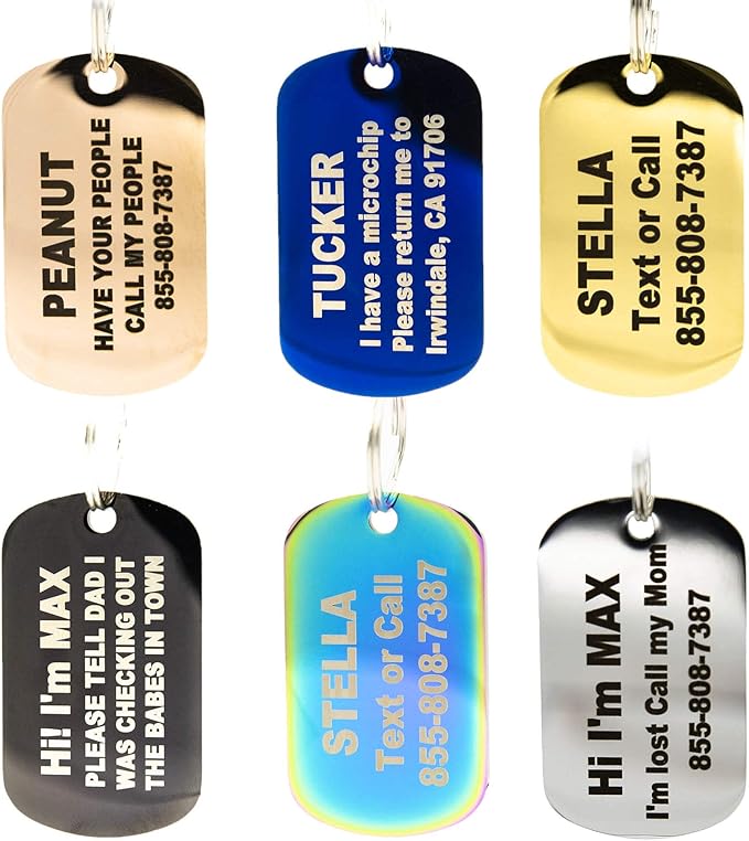 Engraved Dog Tags Personalized - Stainless Steel Engraved Dog Cat ID Tags Front & Back up to 8 Lines of Text Color Plating Gold, Rose Gold, Blue, Black, Nebula by PetANTastic