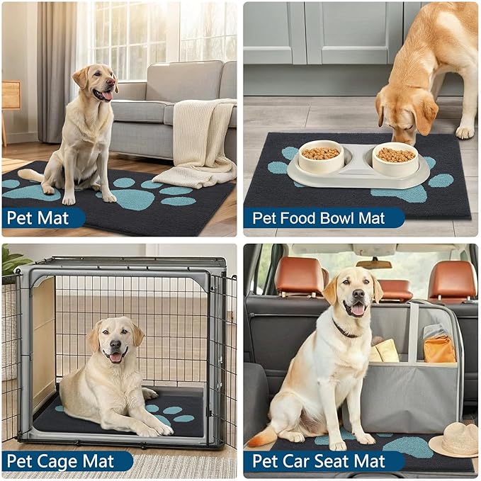 Buganda Dog Door Mat for Muddy Paws, Absorbent Dirt Trapper Washable Indoor Doormats, Non Slip Low-Profile Mud Mat for Dogs, Front Entrance Doormat for Inside Floor (36x24 Inches, Dark Grey and Blue)