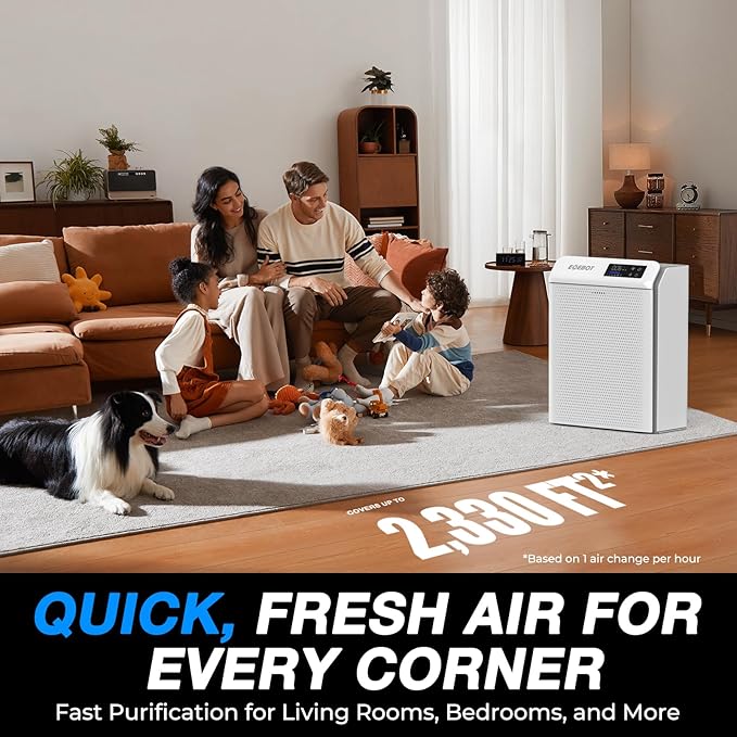 Air Purifiers for Home Bedroom Large Room Up to 2,330 Ft², Air Purifier with Washable Pre-Filter, HEPA Air Filter, Sleep Mode, Air Quality Monitor, Upgraded Air Cleaner for Pet Hair Dust, Matte White